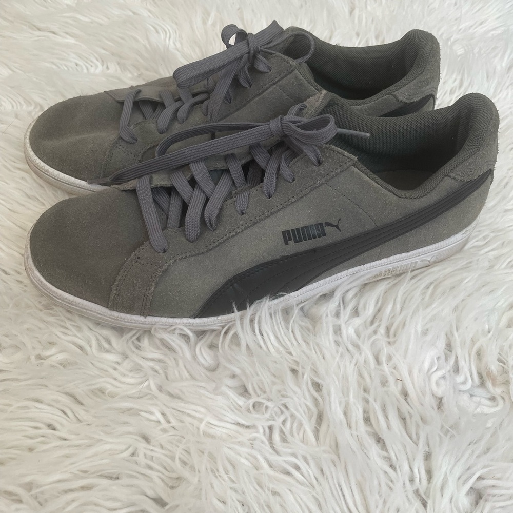 Gray & Black Suede Pumas (possibly Puma Smash).